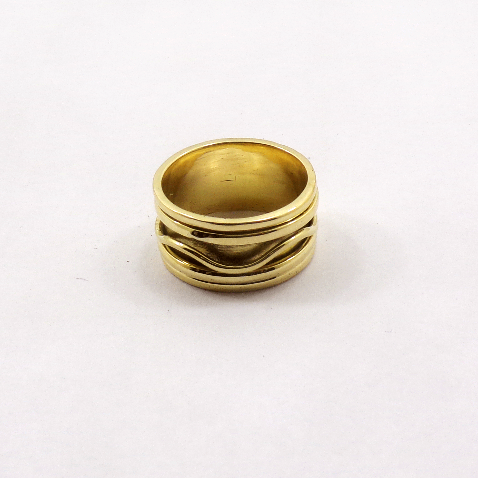 Ring Size - 9 Brass Spinner Ring D - BSPR997 18K Gold Plated Brass Fidget Rings Chunky Wide Band & Wire Spinner Ring